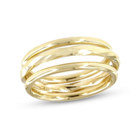 Mirror Diamond-Cut Three-Row Ring in Semi-Solid 10K Gold