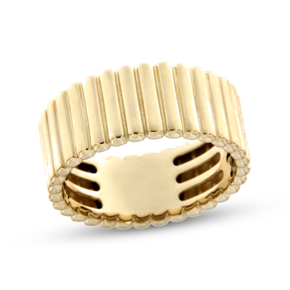 8.0mm Ribbed Ring in Semi-Solid 10K Gold