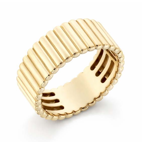 8.0mm Ribbed Ring in Semi-Solid 10K Gold