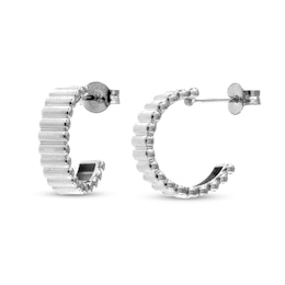 15.5mm Ribbed J-Hoop Earrings in Semi-Solid Sterling Silver