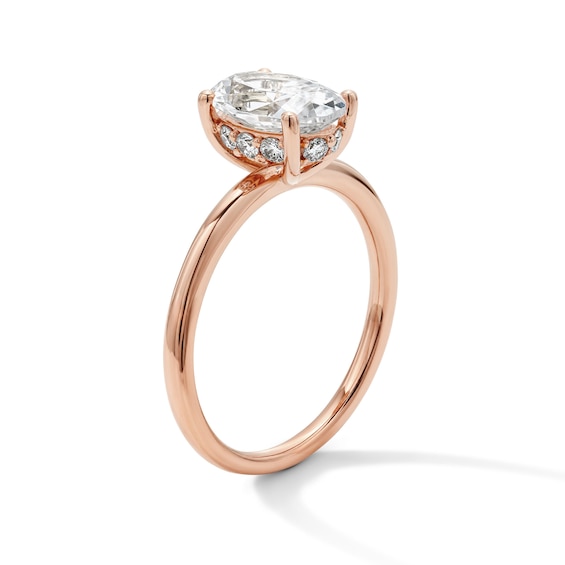 1-3/4 CT. T.w. Certified Oval Lab-Grown Diamond Solitaire Hidden Frame Engagement Ring in 14K Rose Gold (F/Vs2)