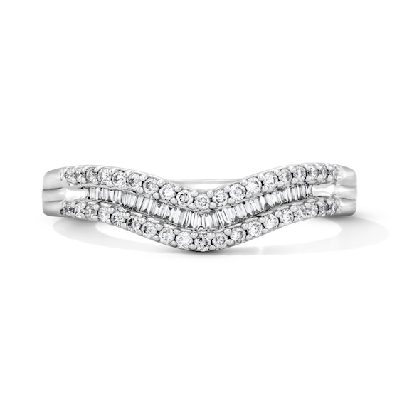 1/2 CT. T.w. Baguette-Cut and Round Lab-Grown Diamond Three-Row Contour Anniversary Band in 14K White Gold (F/Vs2)