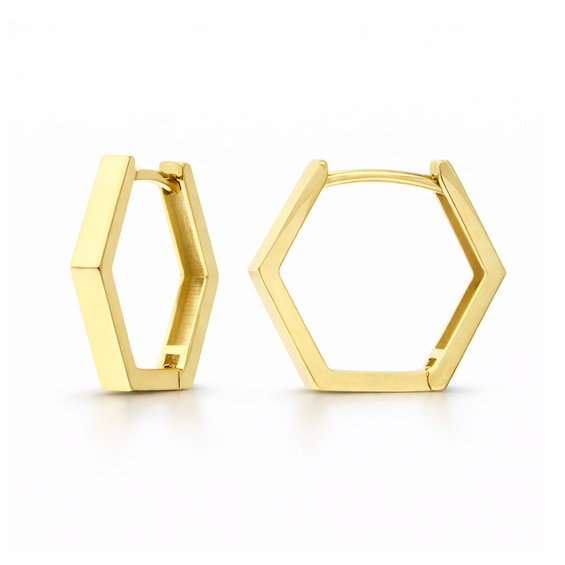 15.0mm Hexagon Hoop Earrings in Semi-Solid 10K Gold