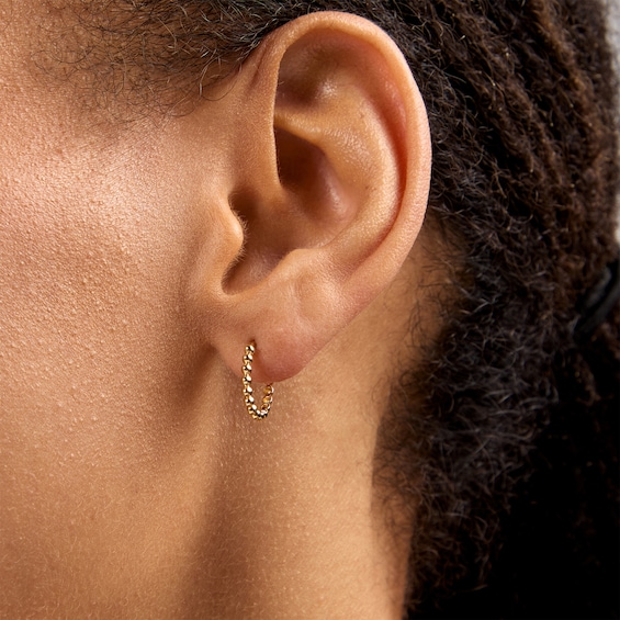 12.0mm Beaded Hoop Earrings in Semi-Solid 10K Gold