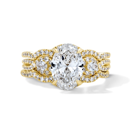 3 CT. T.w. Oval Certified Lab-Grown Diamond Three-Piece Bridal Set in 14K Gold (F/Vs2)