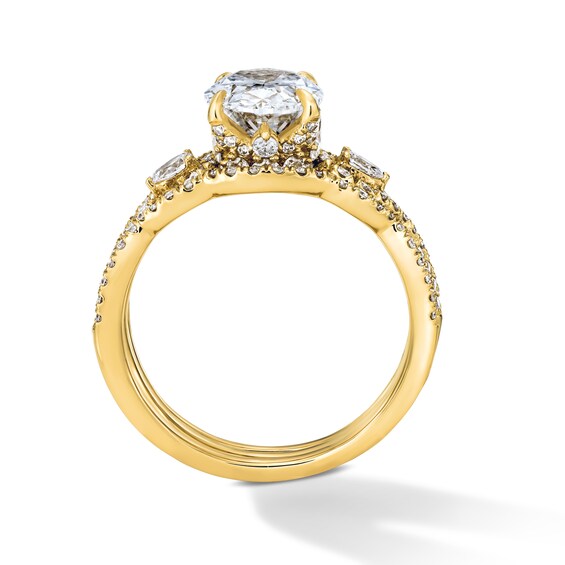 3 CT. T.w. Oval Certified Lab-Grown Diamond Three-Piece Bridal Set in 14K Gold (F/Vs2)