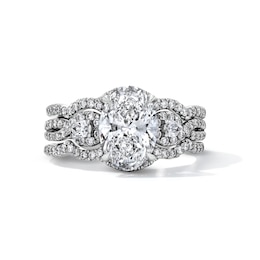 3 CT. T.W. Oval Certified Lab-Grown Diamond Three-Piece Bridal Set in 14K White Gold  (F/VS2)