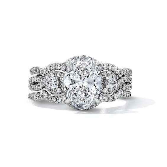 3 CT. T.w. Oval Certified Lab-Grown Diamond Three-Piece Bridal Set in 14K White Gold (F/Vs2)