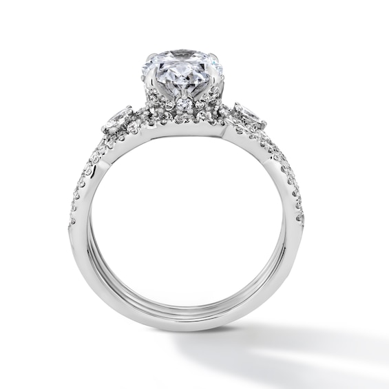 3 CT. T.w. Oval Certified Lab-Grown Diamond Three-Piece Bridal Set in 14K White Gold (F/Vs2)