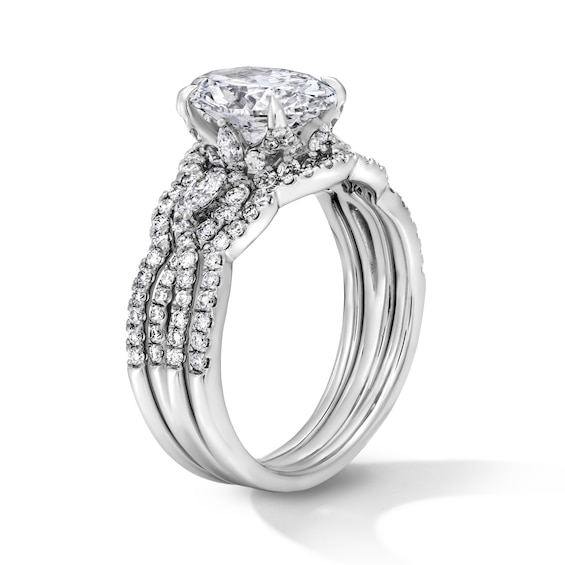 3 CT. T.w. Oval Certified Lab-Grown Diamond Three-Piece Bridal Set in 14K White Gold (F/Vs2)
