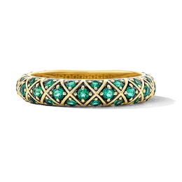 Lab-Created Emerald Domed Lattice Ring in 10K Gold