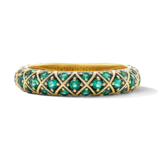 Lab-Created Emerald Domed Lattice Ring in 10K Gold