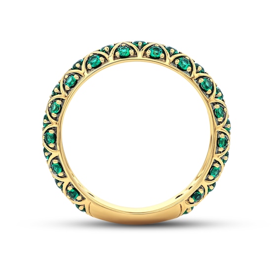 Lab-Created Emerald Domed Lattice Ring in 10K Gold