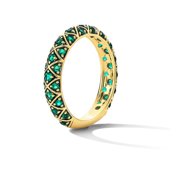 Lab-Created Emerald Domed Lattice Ring in 10K Gold