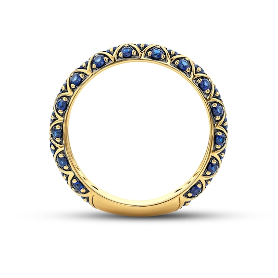 Blue Lab-Created Sapphire Domed Lattice Ring in 10K Gold