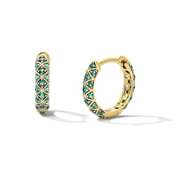 Lab-Created Emerald Domed Lattic Hoop Earrings in 10K Gold