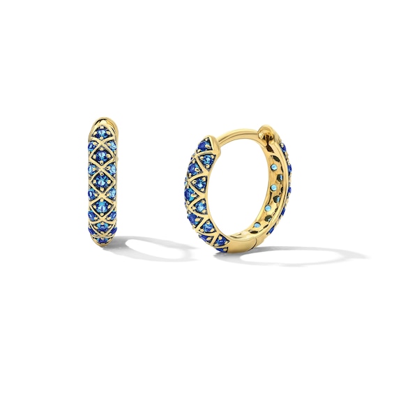 Blue Lab-Created Sapphire Domed Lattice Hoop Earrings in 10K Gold