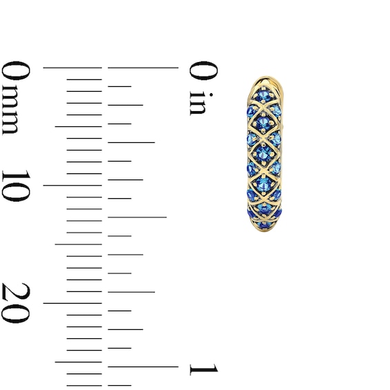 Blue Lab-Created Sapphire Domed Lattice Hoop Earrings in 10K Gold