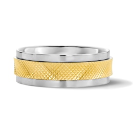 8.0mm Knurled Wedding Band in Sterling Silver and 10K Gold