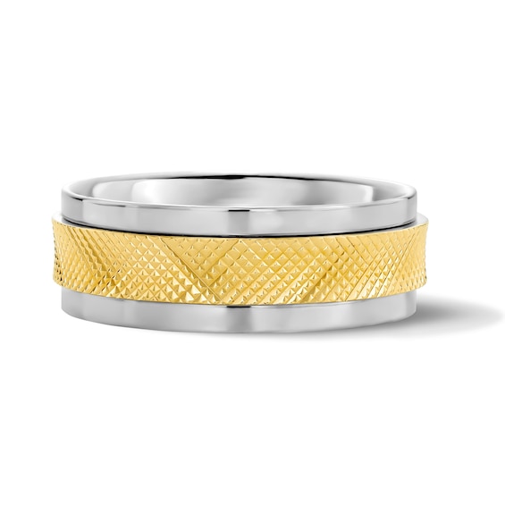 8.0mm Knurled Wedding Band in Sterling Silver and 10K Gold