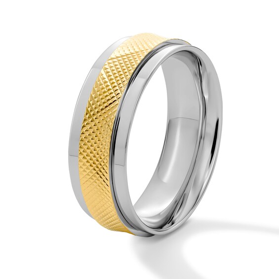 8.0mm Knurled Wedding Band in Sterling Silver and 10K Gold