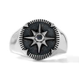 Black Diamond Accent Compass Ring in Sterling Silver