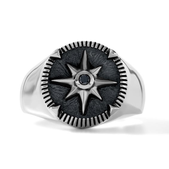 Black Diamond Accent Compass Ring in Sterling Silver
