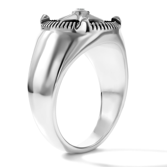Black Diamond Accent Compass Ring in Sterling Silver