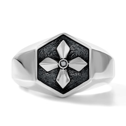 Black Diamond Accent Hexagon Cross Ring in Sterling Silver