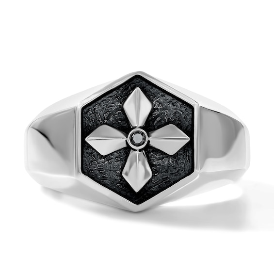 Black Diamond Accent Hexagon Cross Ring in Sterling Silver