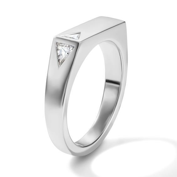 1/3 CT. T.w. Trillion-Cut Lab-Grown Diamond Angled Signet Ring in Sterling Silver (F/Vs2)