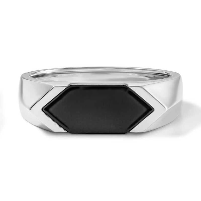 Main Image 1 of Hexagon-Cut Black Onyx Ring in Sterling Silver