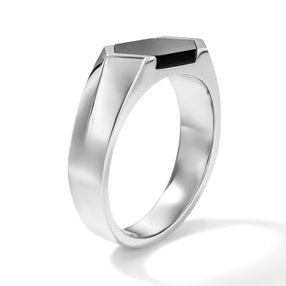 Hexagon-Cut Black Onyx Ring in Sterling Silver