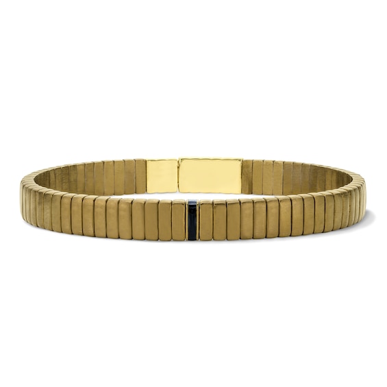 Bangle Bracelet in Brown Titanium, Ceramic, and Sterling Silver with 24K Gold Vermeil - 7.5"