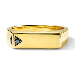 1/20 CT. T.W. Black Diamond Angled Signet Ring in Sterling Silver with 14K Gold Plate