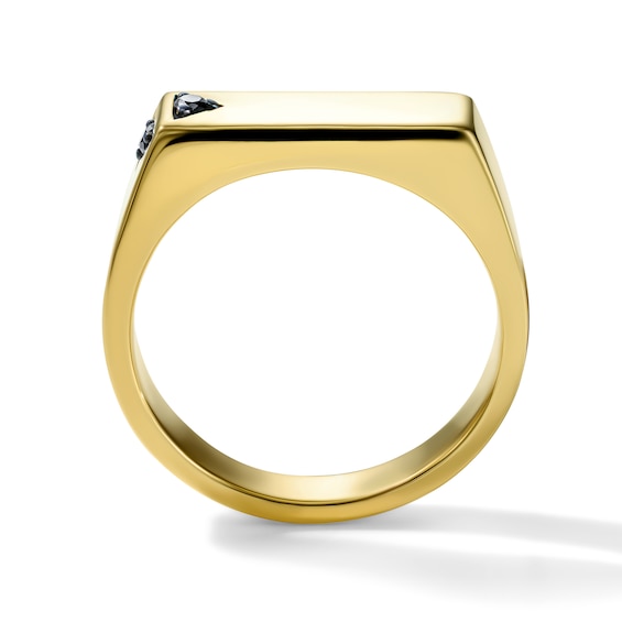 1/20 CT. T.w. Black Diamond Angled Signet Ring in Sterling Silver with 14K Gold Plate