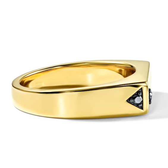 1/20 CT. T.w. Black Diamond Angled Signet Ring in Sterling Silver with 14K Gold Plate