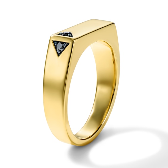 1/20 CT. T.w. Black Diamond Angled Signet Ring in Sterling Silver with 14K Gold Plate