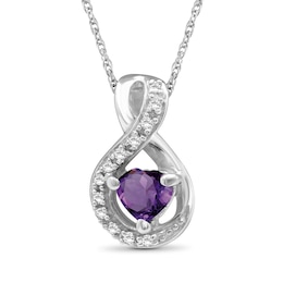Heart-Shaped Amethyst and 1/20 CT. T.W. Diamond Twist Drop Necklace in Sterling Silver - 18"