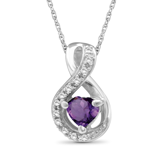 Heart-Shaped Amethyst and 1/20 CT. T.w. Diamond Twist Drop Necklace in Sterling Silver - 18"