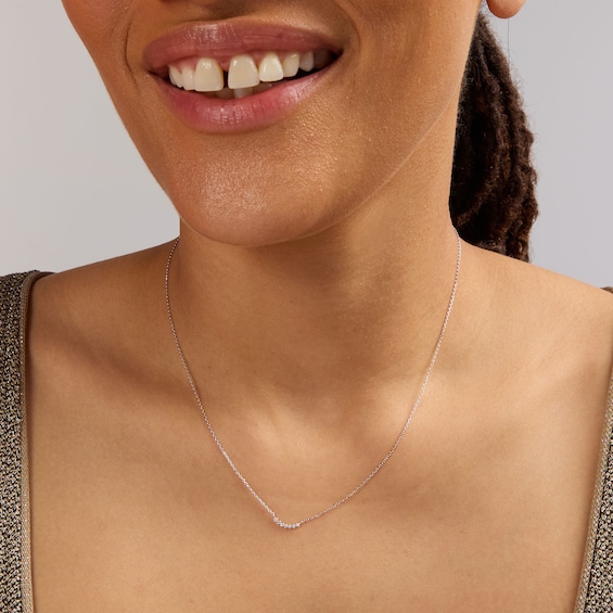 Lab-Grown Diamond Accent Curved Bar Necklace in 10K White Gold (F/Vs2) - 18"
