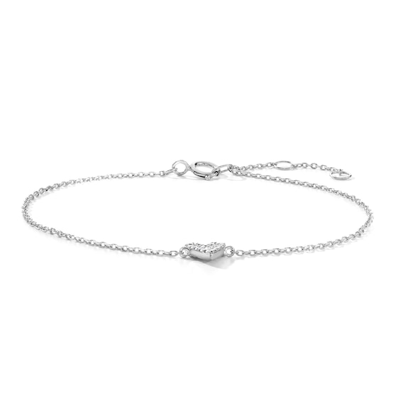 1/10 Ct.t.w. Lab-Grown Diamond Heart Bracelet in 10K White Gold (F/Vs2) - 7.0″