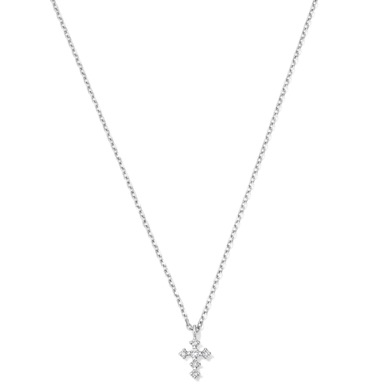 Lab-Grown Diamond Accent Cross Necklace in 10K White Gold (F/Vs2)