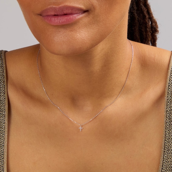Lab-Grown Diamond Accent Cross Necklace in 10K White Gold (F/Vs2)