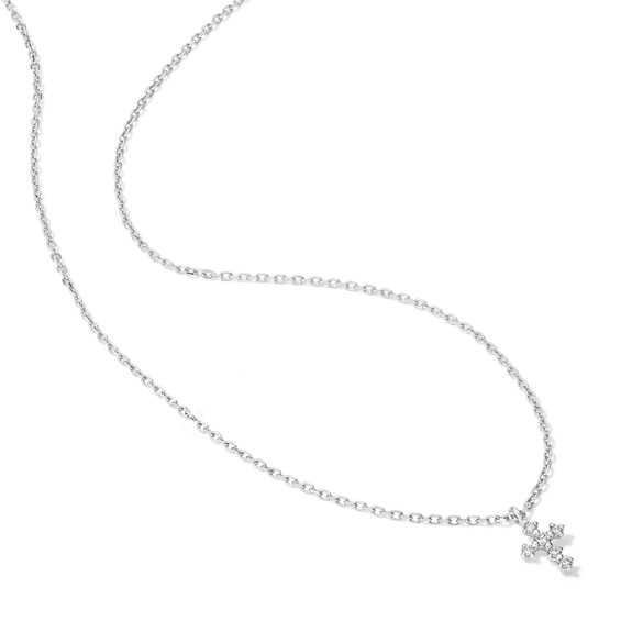 Lab-Grown Diamond Accent Cross Necklace in 10K White Gold (F/Vs2)