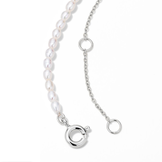 Baroque Cultured Pearl and 1/20 CT. T.w. Lab-Grown Diamond Cross Necklace in Sterling Silver (F/Vs2) - 18"