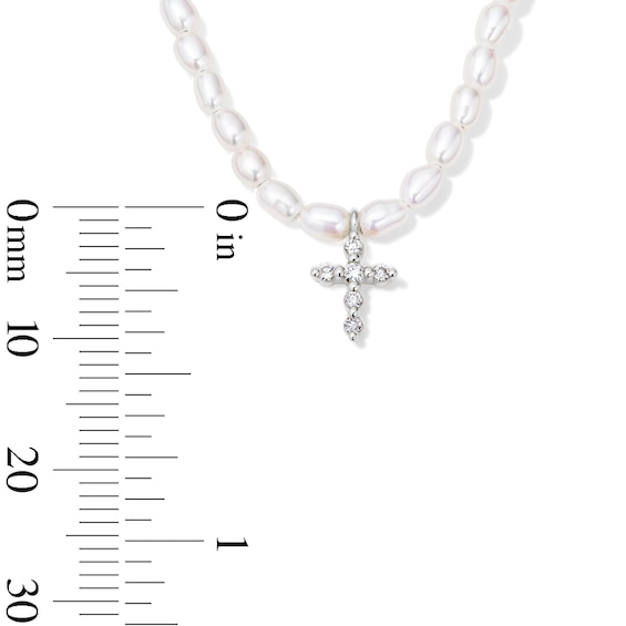 Baroque Cultured Pearl and 1/20 CT. T.w. Lab-Grown Diamond Cross Necklace in Sterling Silver (F/Vs2) - 18"