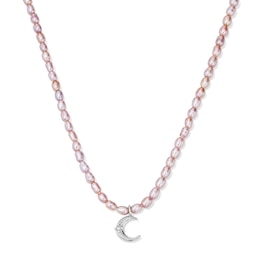 Baroque Pink Cultured Pearl and 1/20 CT. T.W. Lab-Grown Diamond Crescent Moon Necklace in Sterling Silver (F/VS2) - 18"