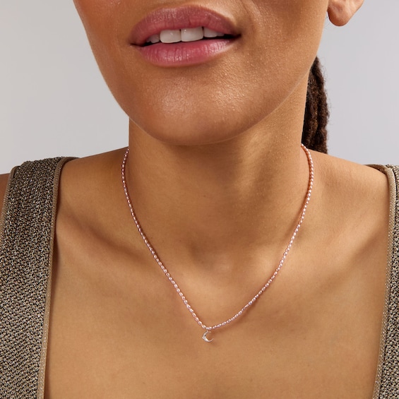 Baroque Pink Cultured Pearl and 1/20 CT. T.w. Lab-Grown Diamond Crescent Moon Necklace in Sterling Silver (F/Vs2) - 18"