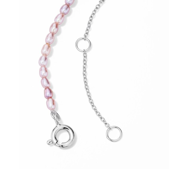 Baroque Pink Cultured Pearl and 1/20 CT. T.w. Lab-Grown Diamond Crescent Moon Necklace in Sterling Silver (F/Vs2) - 18"
